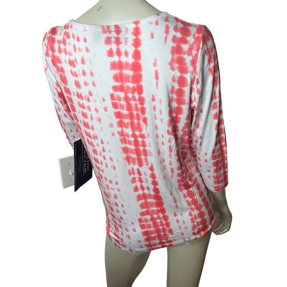 OnQue Casuals Coral and White 3/4 Sleeve Tie Dye Top size is a large - Picture 5 of 9